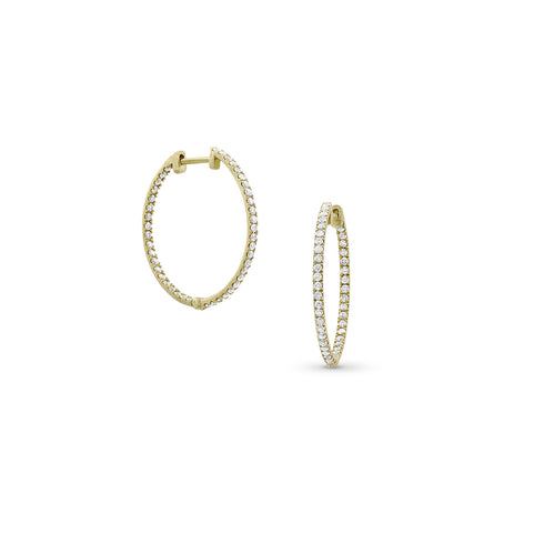 diamond-lined hinged hoop earrings, one inch<br>in white diamonds and yellow gold <span class='visuallyhidden'>Call or text 323-404-2959 if you need shopping assistance.</span>